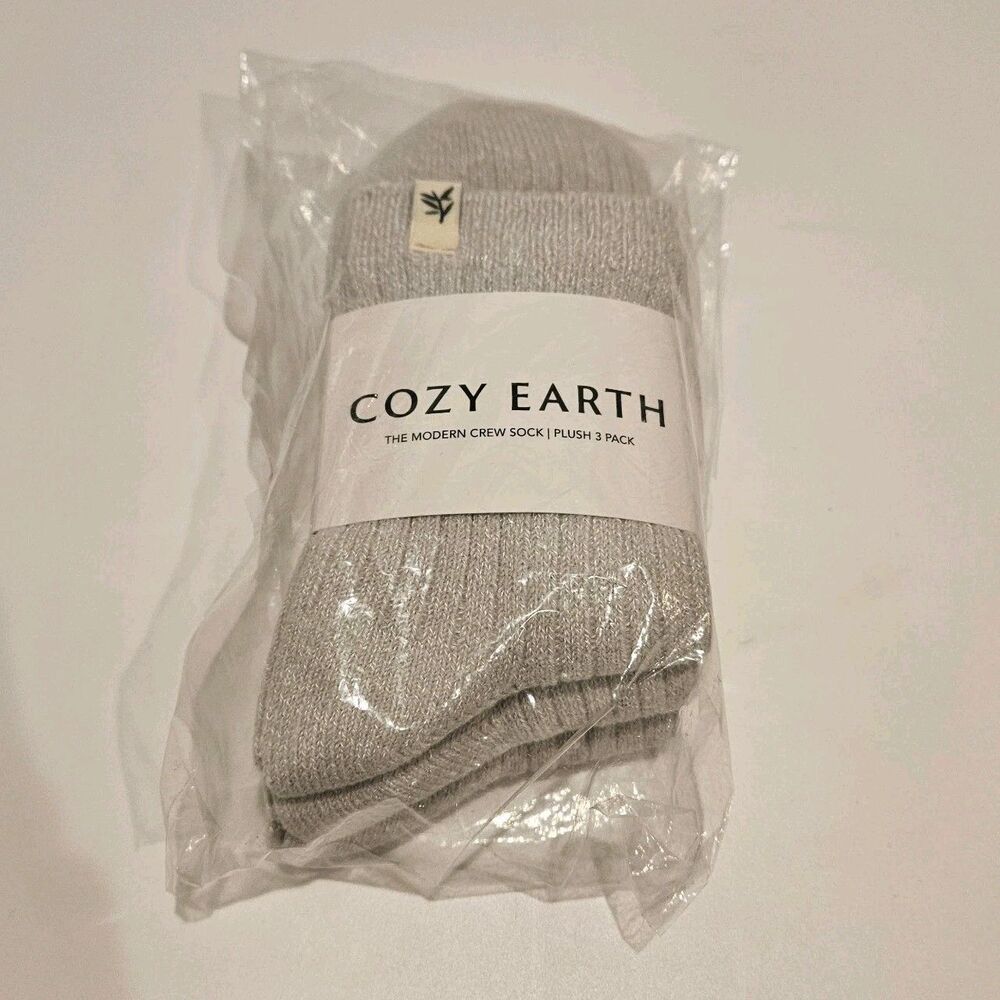 COZY EARTH Women's Plush Lounge Socks 3-Pack Gray Cloud, Size M/L